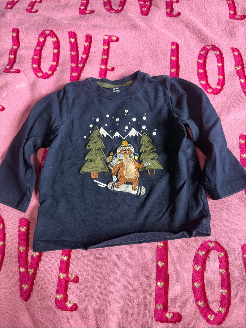 Gymboree Navy Long-Sleeve Sloth 𦄠Snowboard Graphic Tee